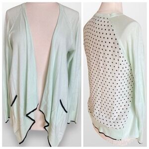Elle Woman's Large Cardigan Sweater Top Mint Green‎ Black Polka Dot Draped